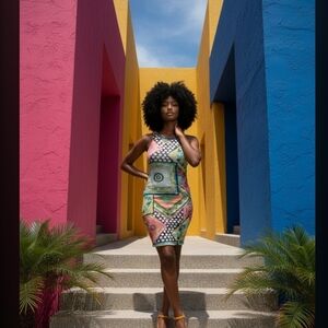 Multicolor Geometric Pattern Dress